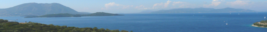 Ionian Sea, Greece, seen from Spartochori, Meganisi, with the isle of Skorpios at the left in the picture banner