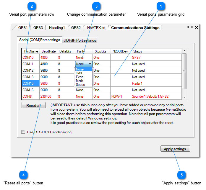 Serial Port settings