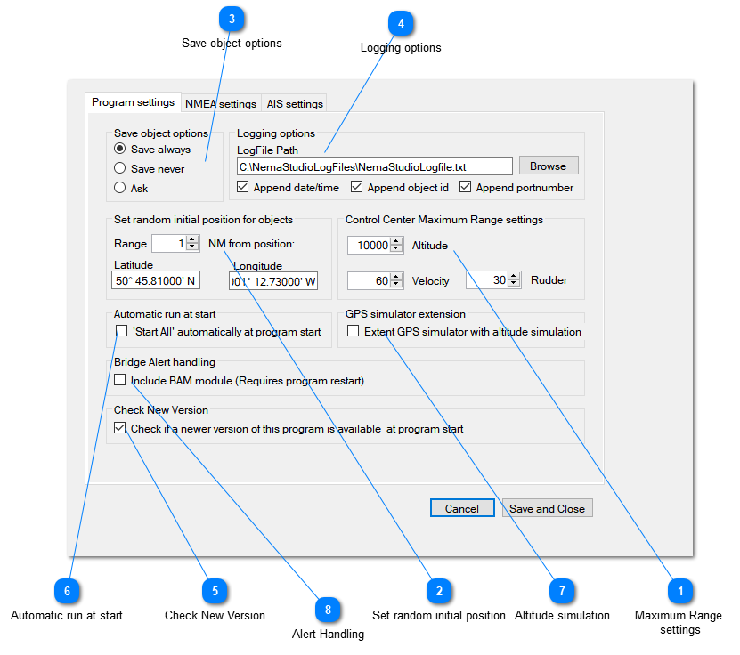 Program settings